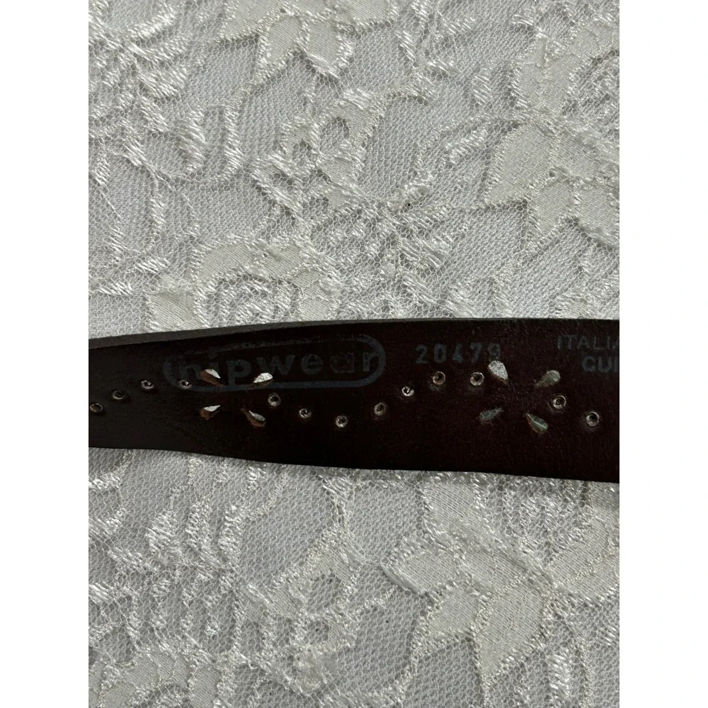 Vintage Brown Italian Leather Studded Floral Belt L Boho Festival Y2K Western
